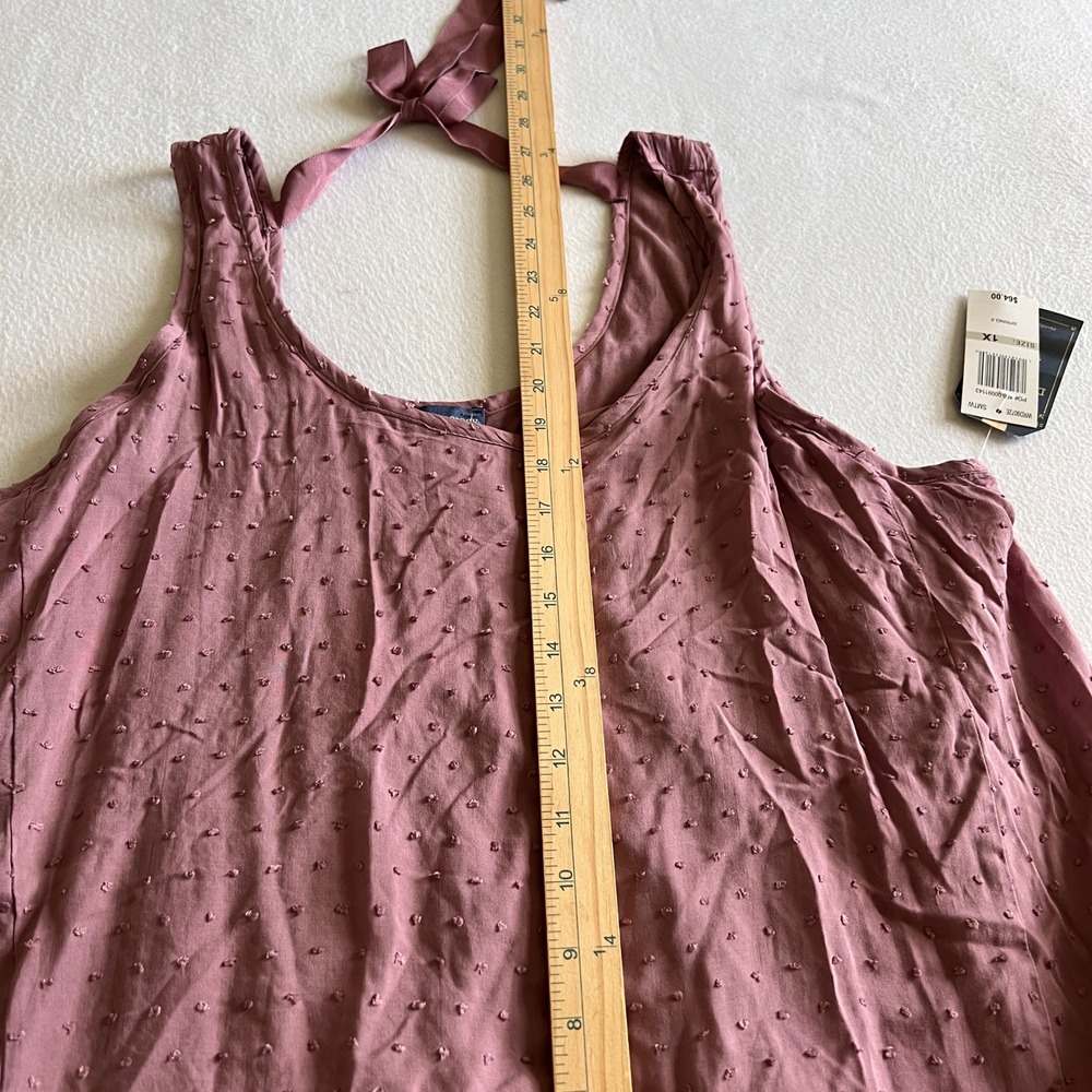 Democracy Swiss Dot Tank Top Womens Size 1X Mauve Boho Ruffle Hem Rayon Blouse - Picture 11 of 13